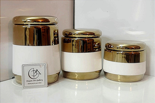 بانکه سه تایی سرامیکی درب ساده دایان گالری مدل Bg03رنگ طلایی