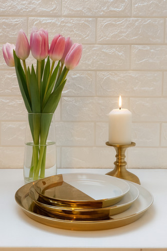 ست بشقاب شیرینی خوری چینی زرین طرح مینیمال دایان گالری مدل Es100 رنگ سفید طلایی